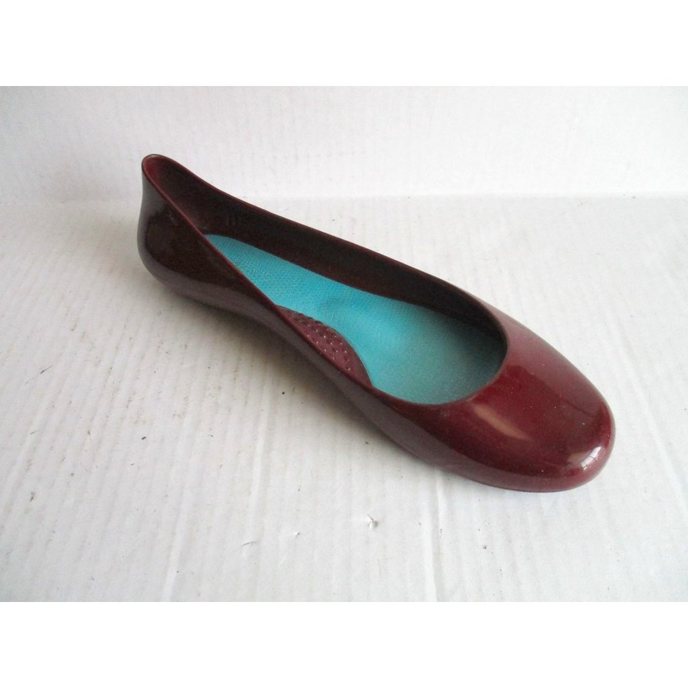 *OKA Burgundy Jelly Ballet Flats Signature Teal Insoles Slip-Ons